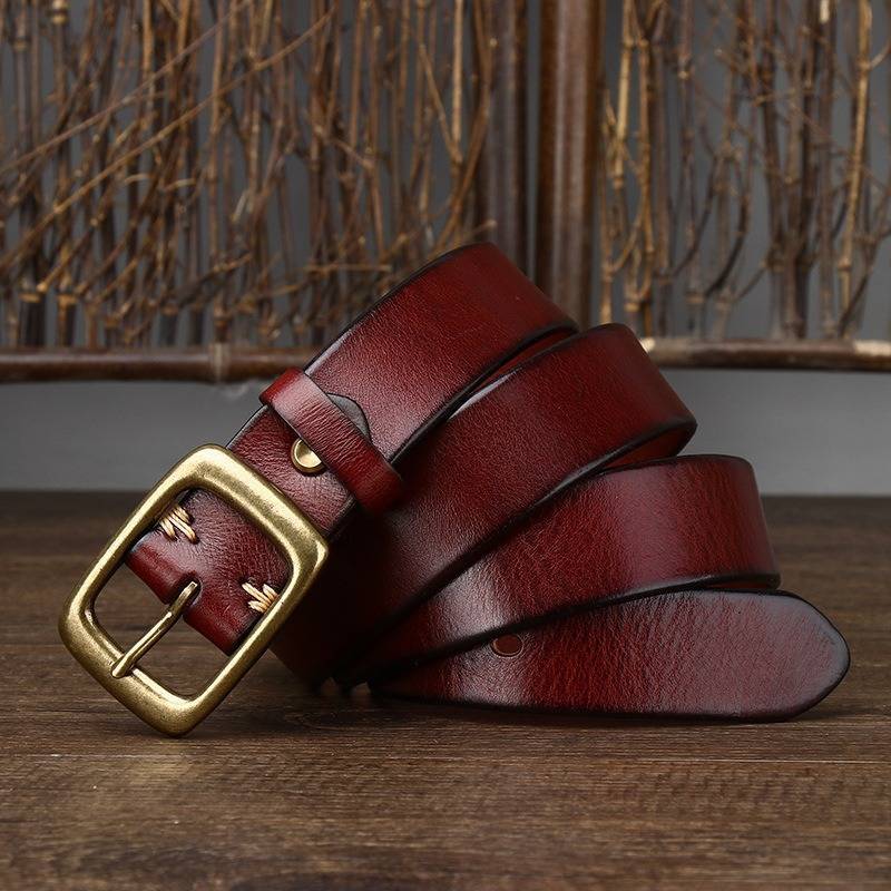 Red men's belt, leather grain