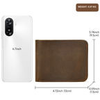 Size comparison of the wallet next to a smartphone