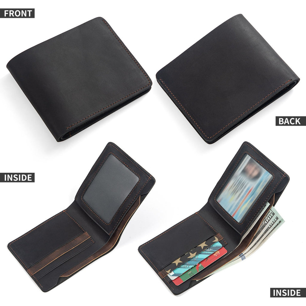 Black men's bifold wallet with ID window