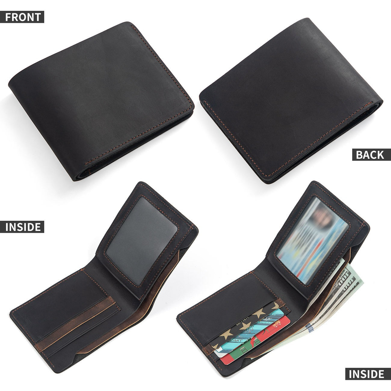 Black men's bifold wallet with ID window