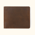 Brown men's bifold wallet with ID window