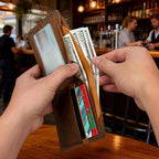 Brown men's wallet, ID window