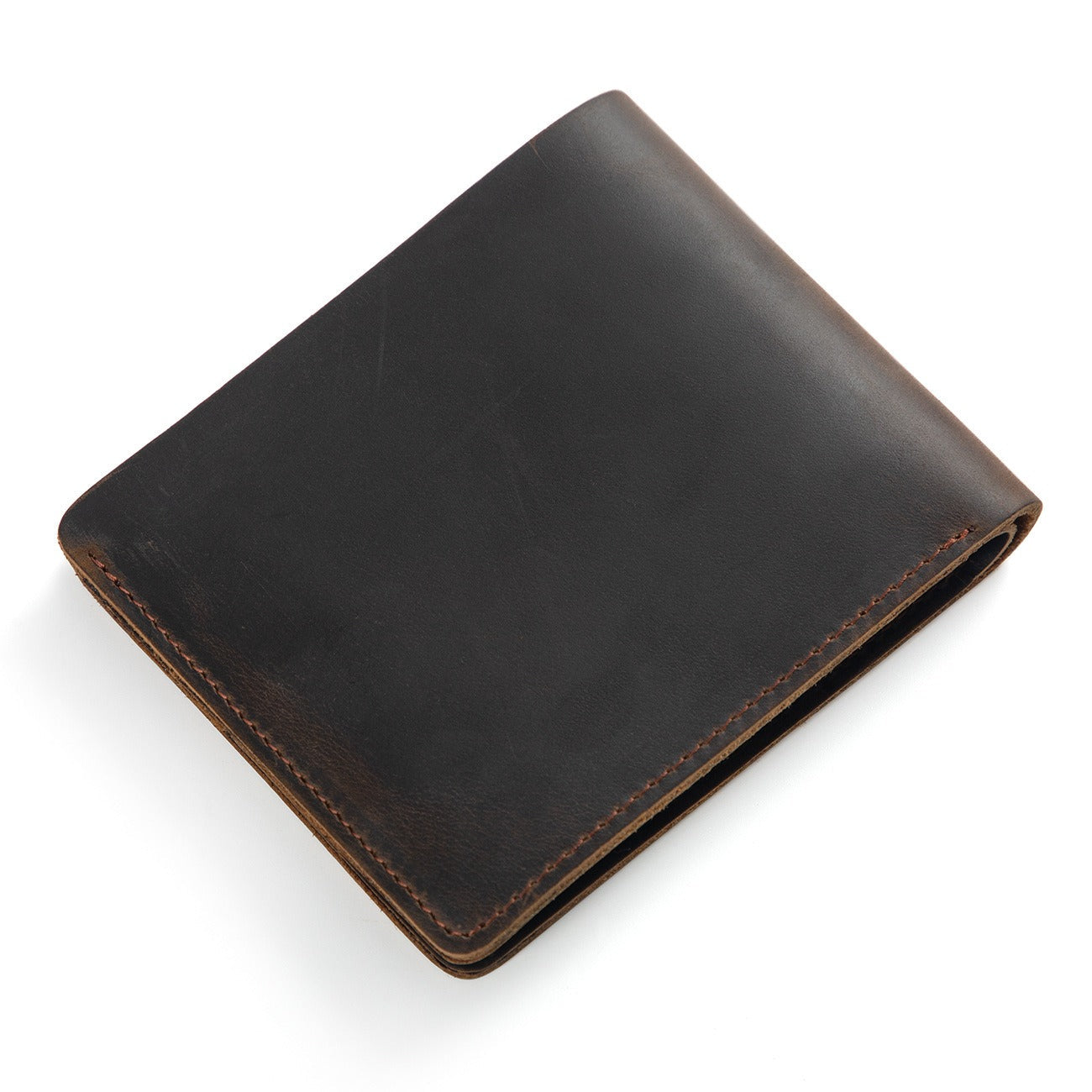 Brown-black men's wallet, flat lay