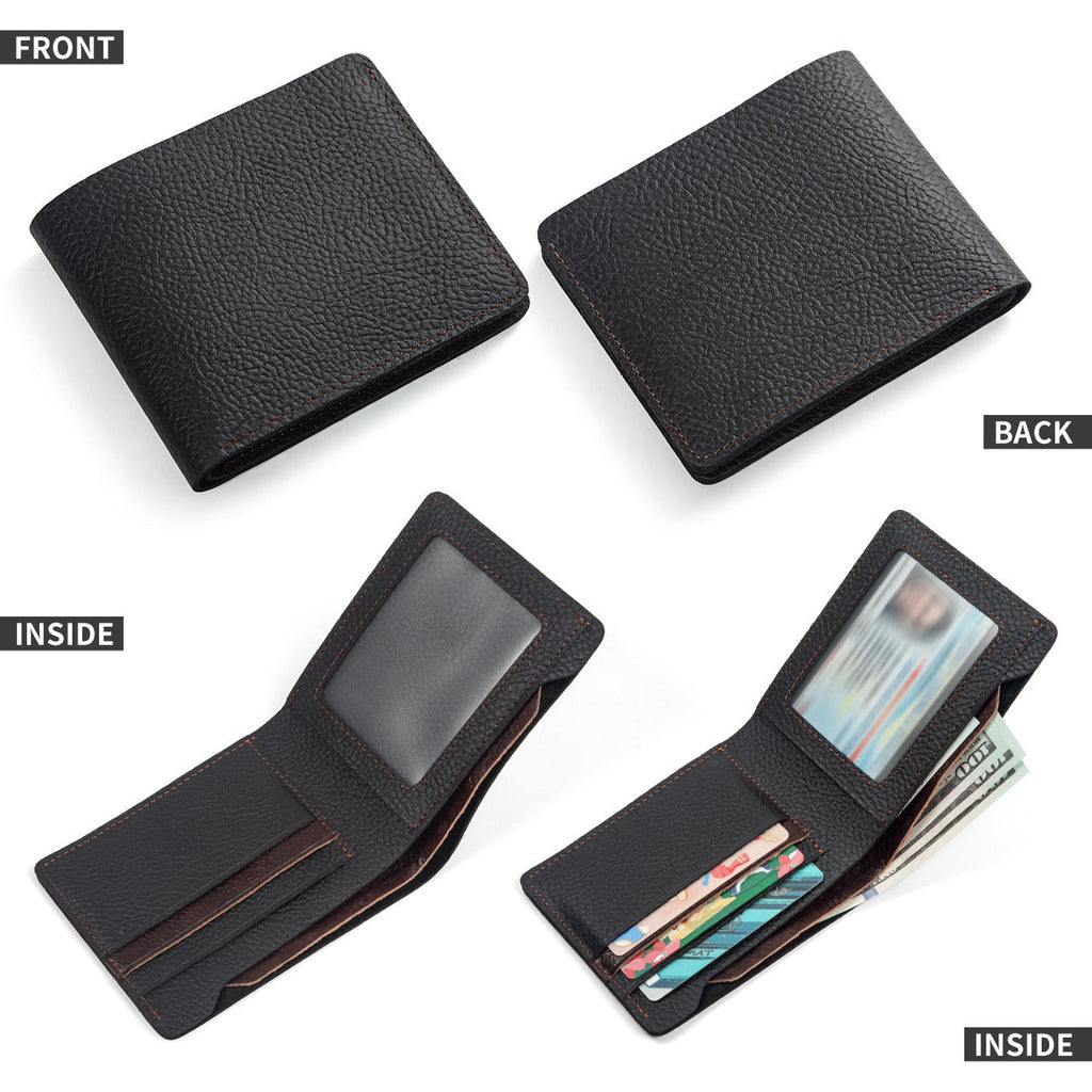 Lychee-grain black men's wallet, card slots