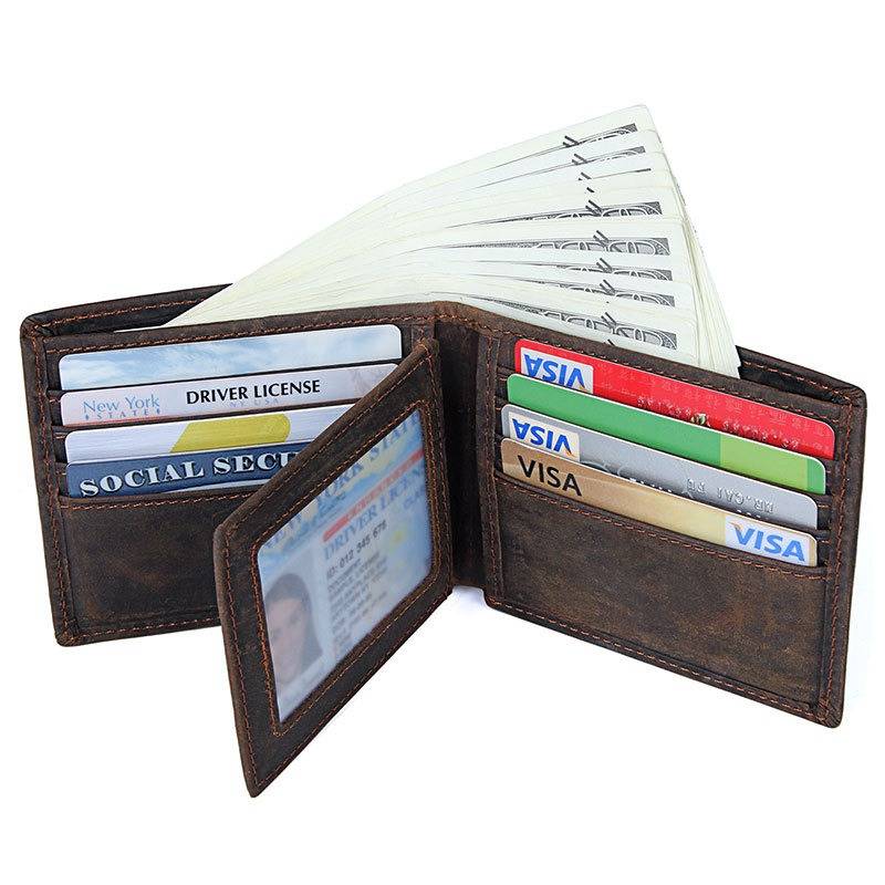 Dark brown men's wallet, ID windows