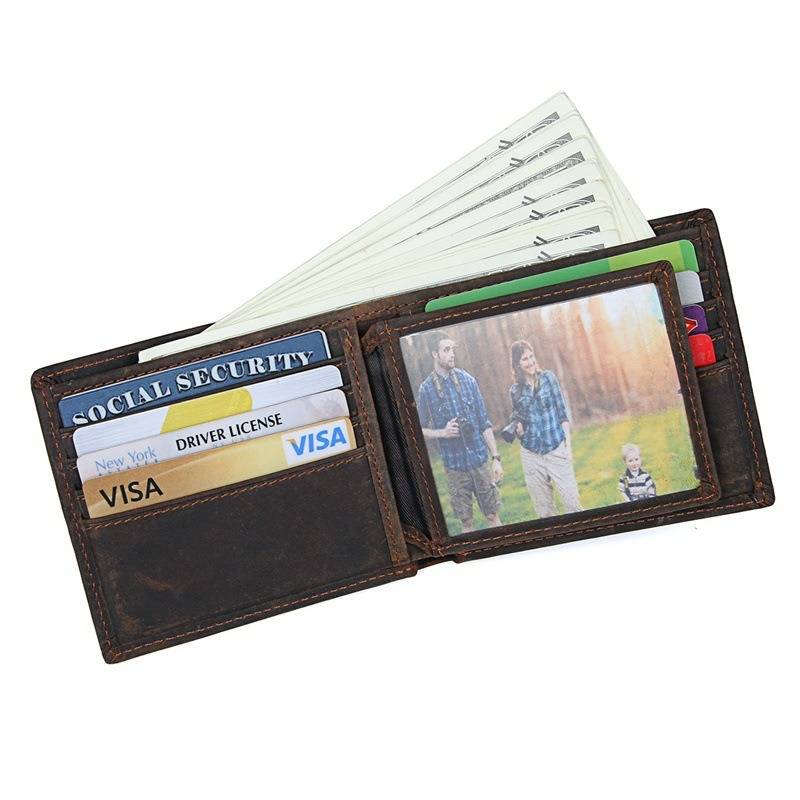 Dark brown men's wallet, leather grain