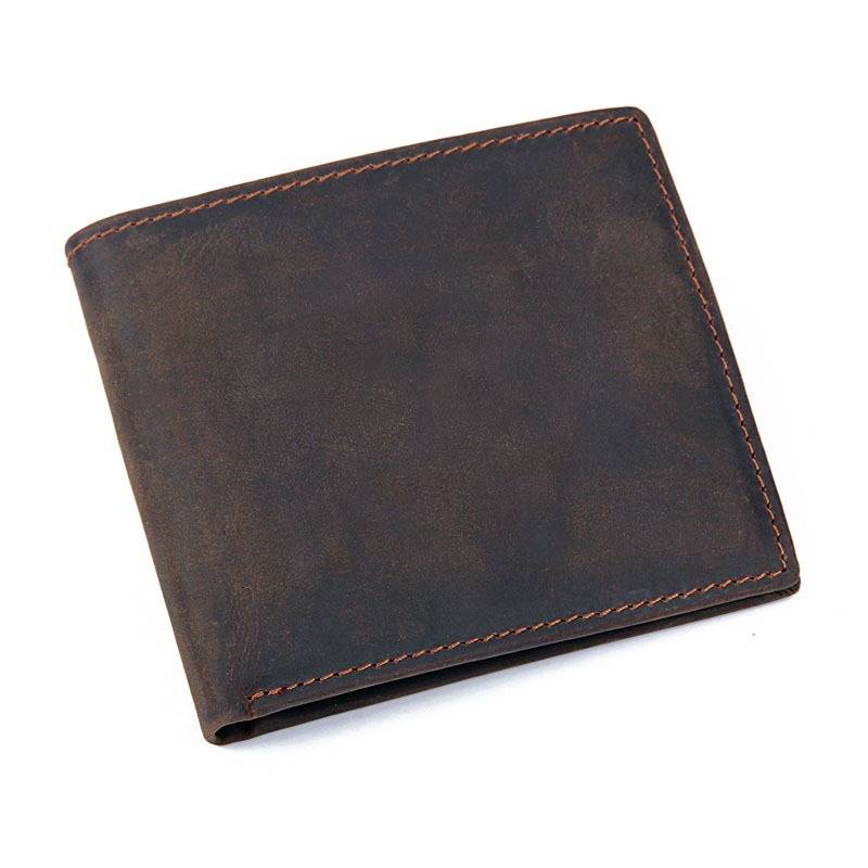 Dark brown men's wallet, flat lay