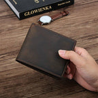 Dark brown men's wallet, stitching detail
