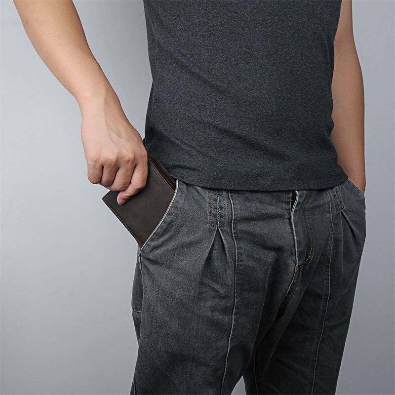 Dark brown men's wallet, side pockets