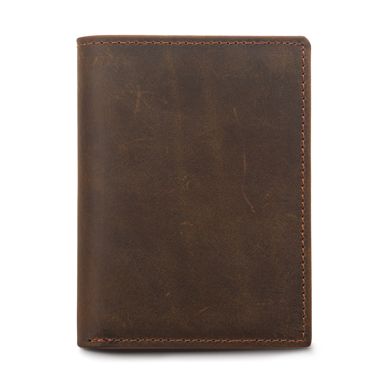 Dark brown men's wallet, closed view