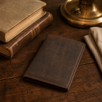 Dark brown men's wallet, four angles shown