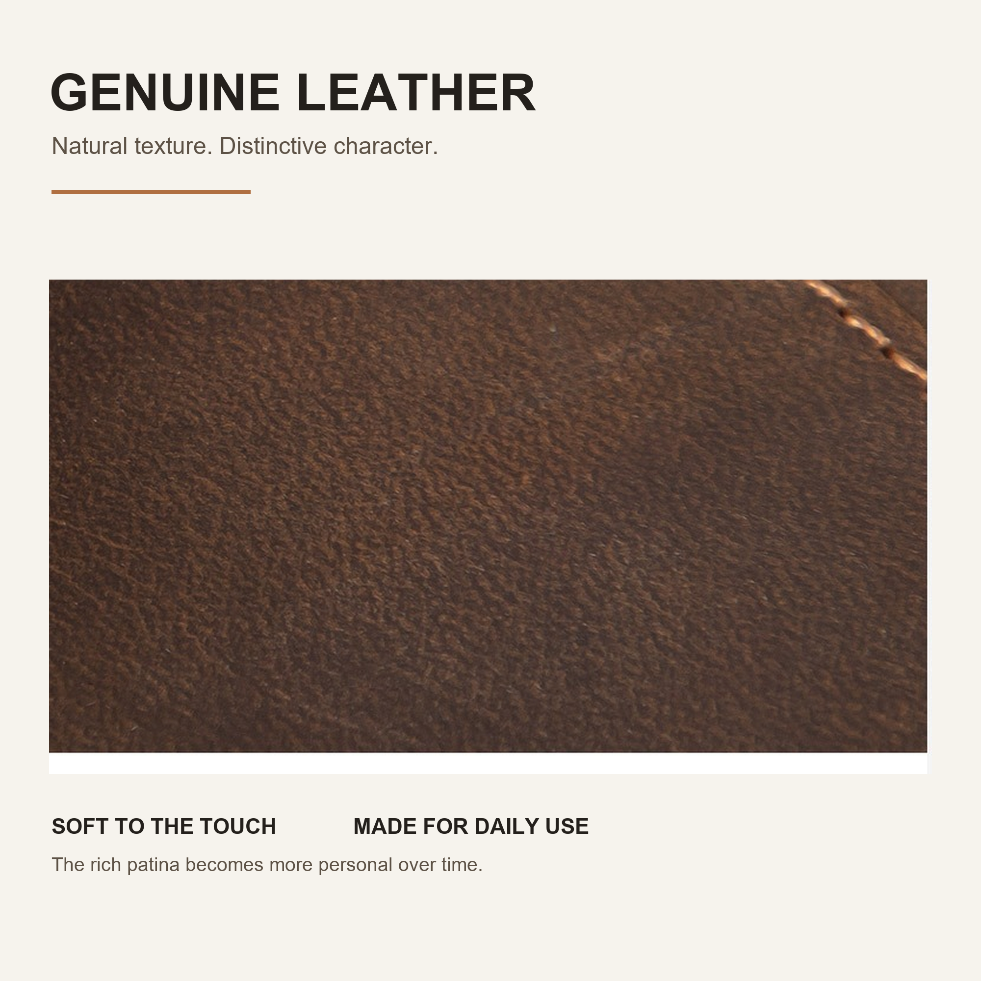 Close-up of the leather texture and stitching
