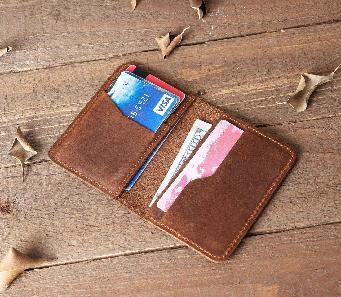 Brown men's bifold wallet, card slots