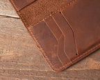 Brown men's bifold wallet, interior view
