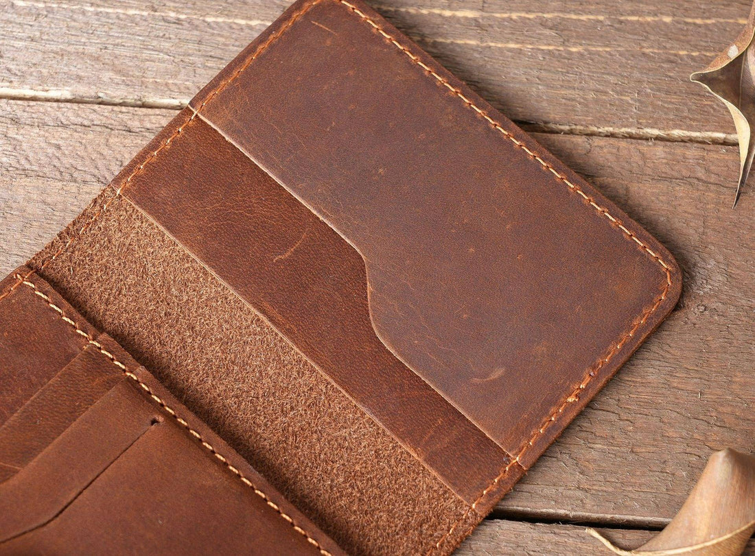 Brown men's bifold wallet, side view