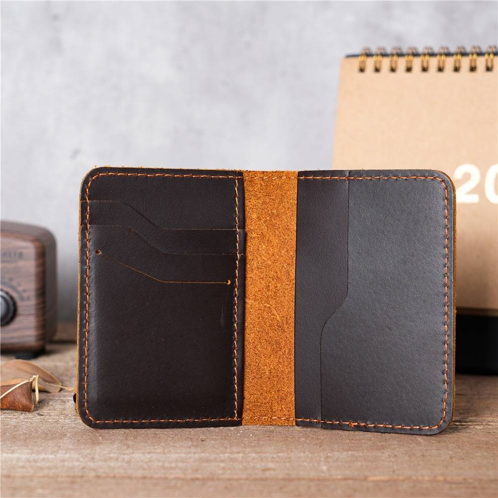 Dark brown men's bifold wallet, interior view