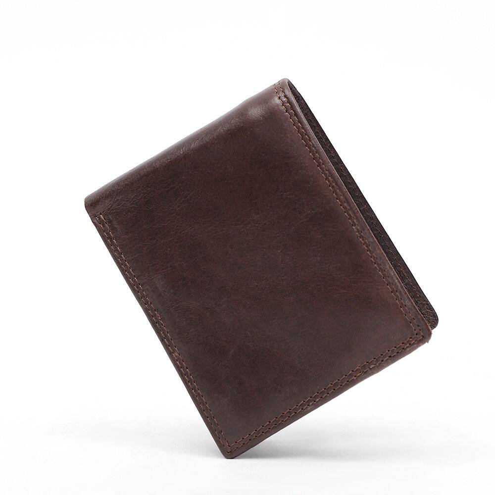 Dark brown men's wallet, closed view