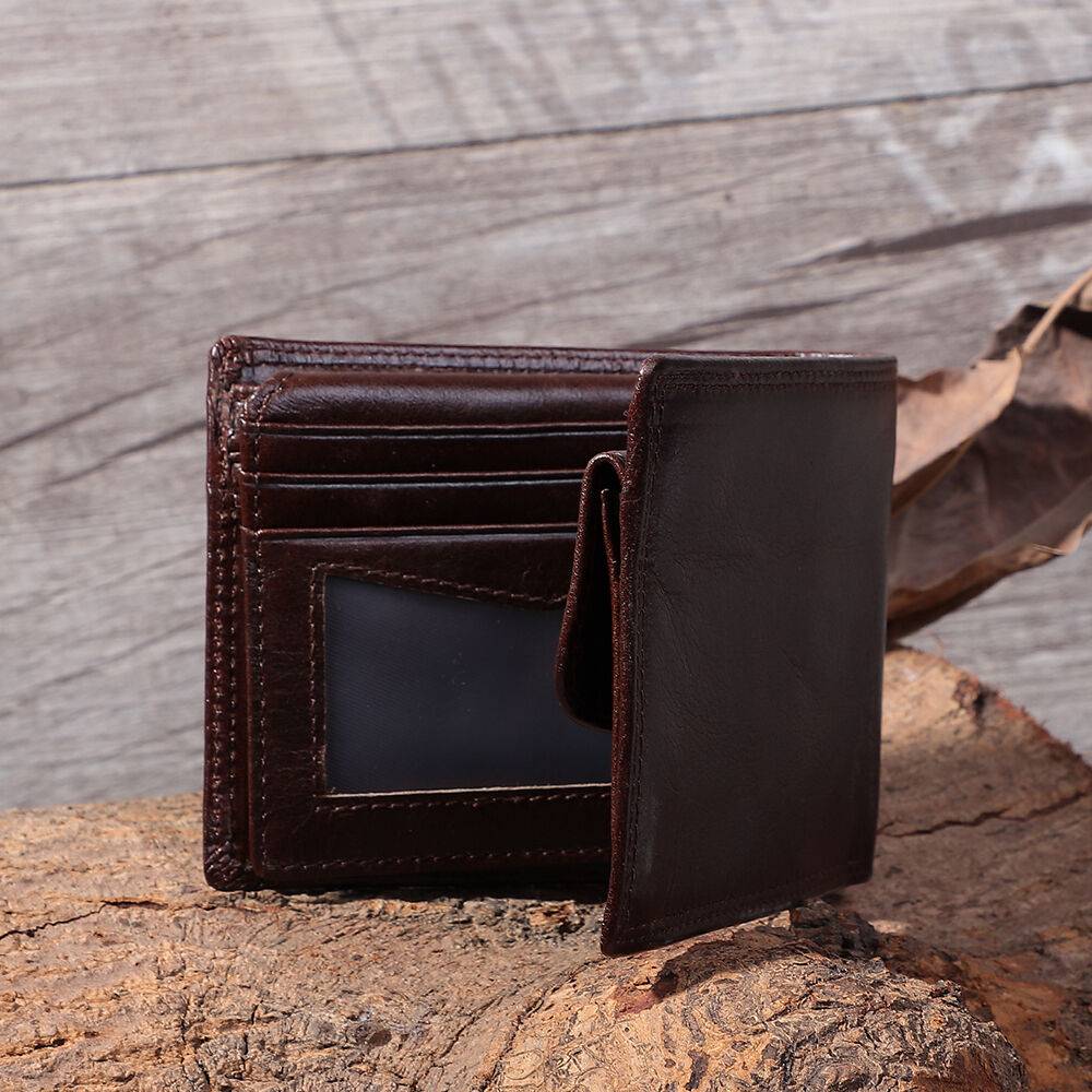 Dark brown men's wallet, stitching detail