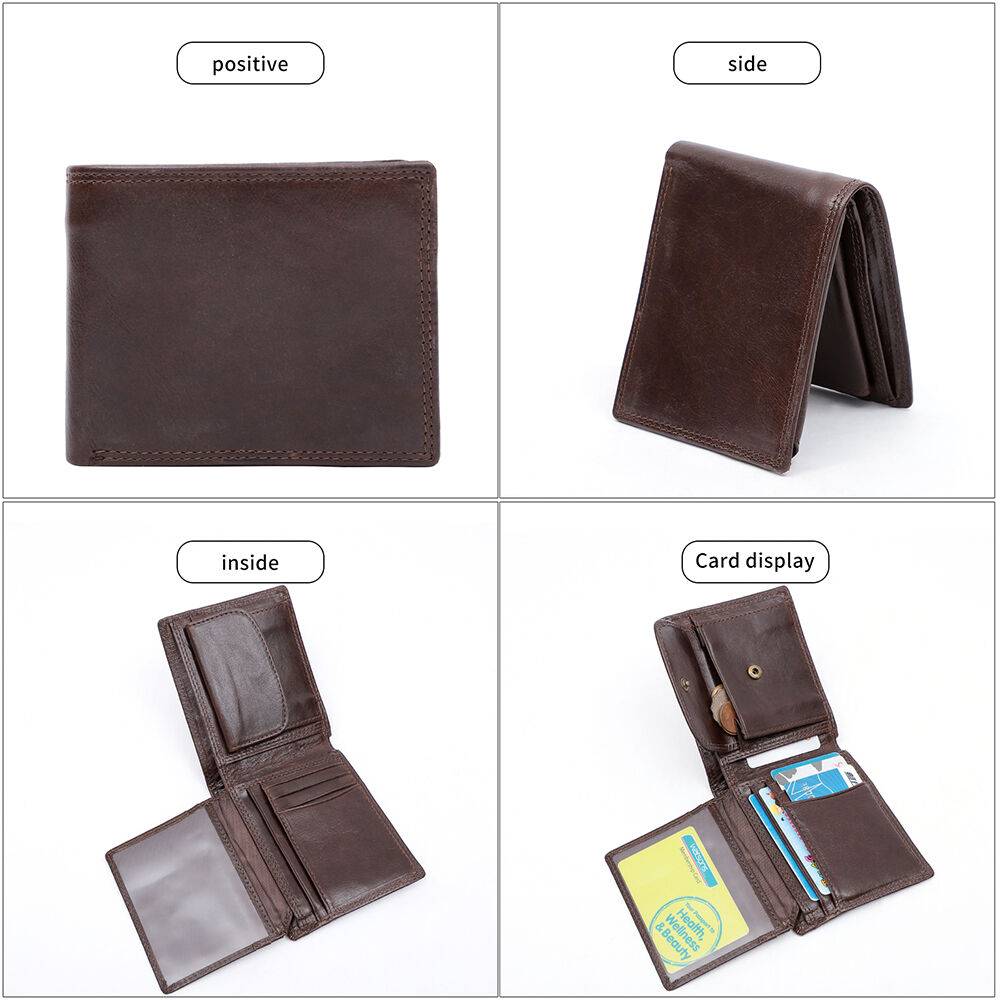 Dark brown men's wallet, flat lay