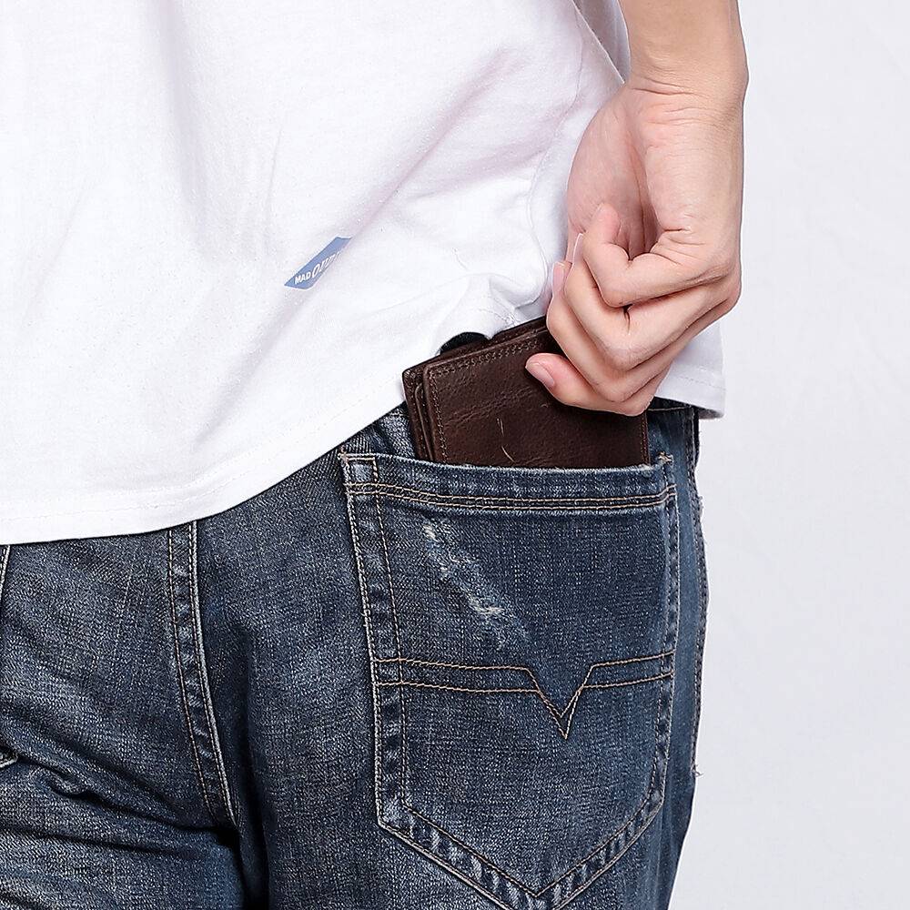 Dark brown men's wallet, side view