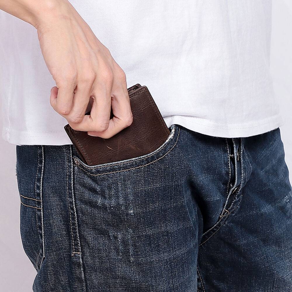Dark brown men's wallet, ID windows