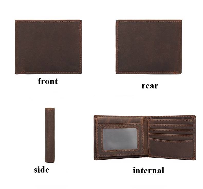 Dark brown men's wallet, stitching detail