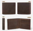 Dark brown men's wallet, four angles shown