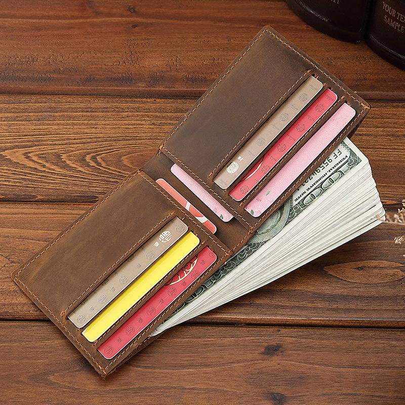 Dark brown men's wallet, leather grain
