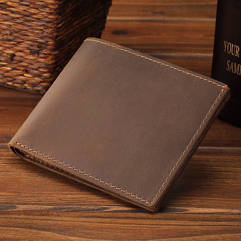 Dark brown men's wallet, slim side view