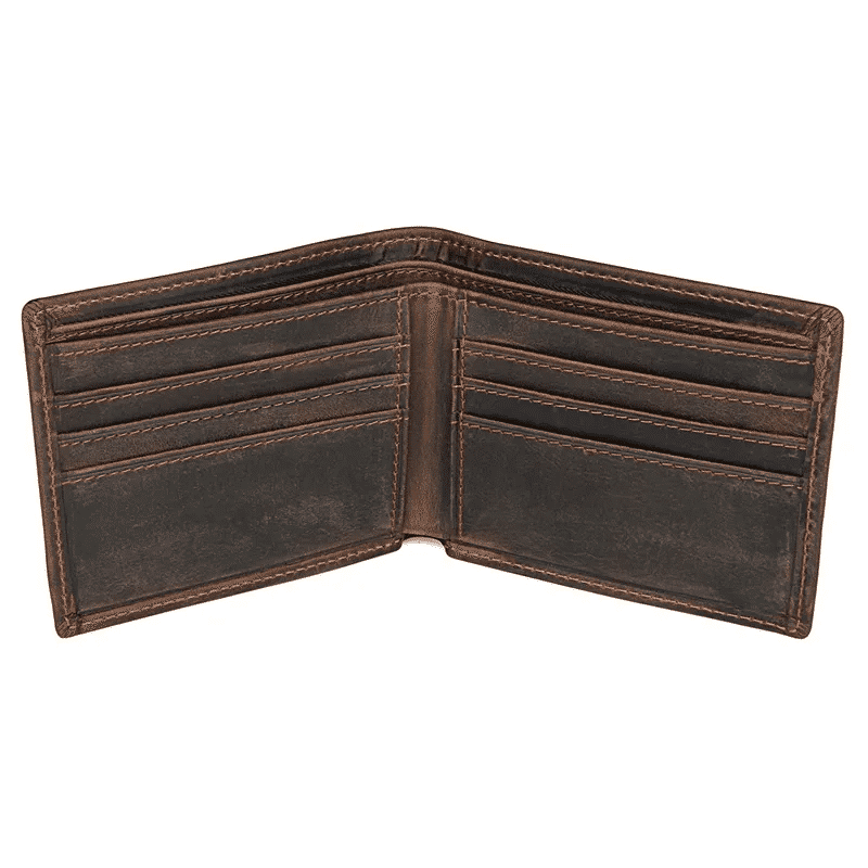 Dark brown men's wallet, closed view