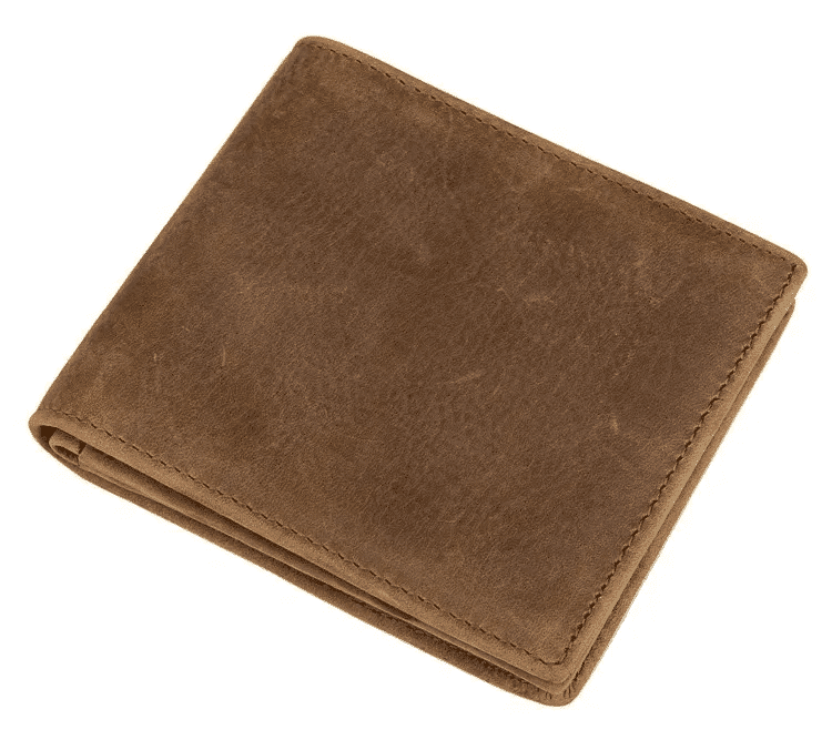 Brown men's wallet, flat lay