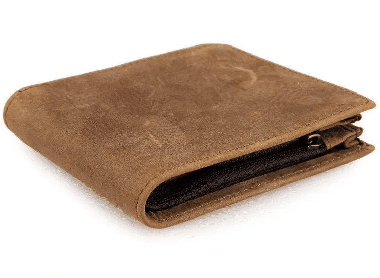 Brown men's wallet, zipper coin pocket