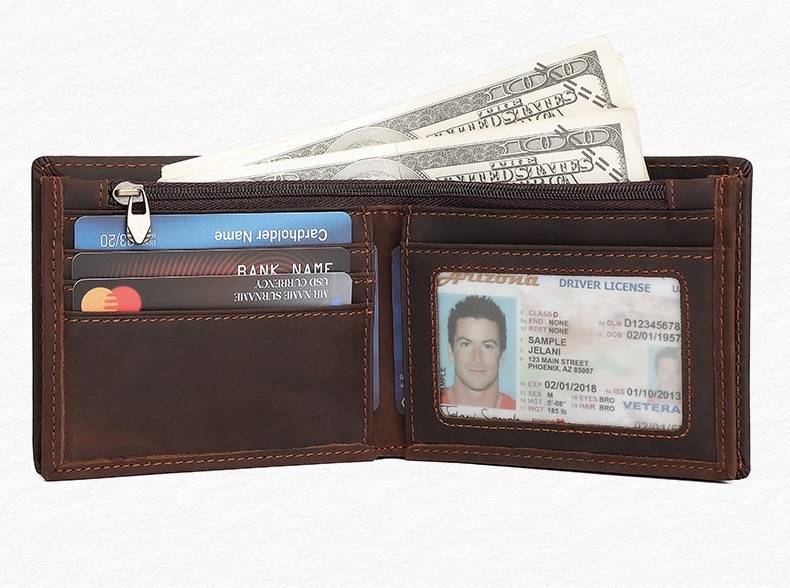 Brown-black men's wallet, zipper coin pocket