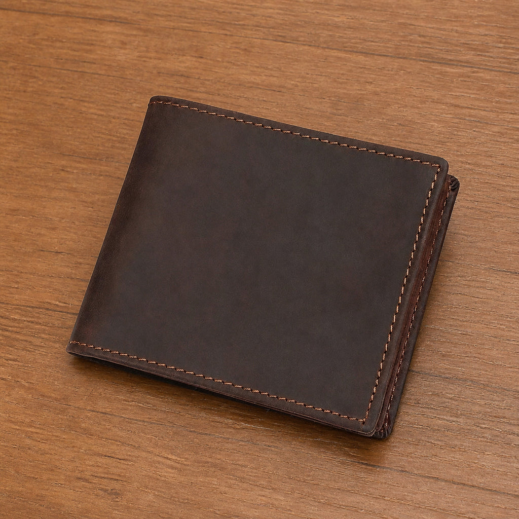 Brown-black men's wallet, closed view