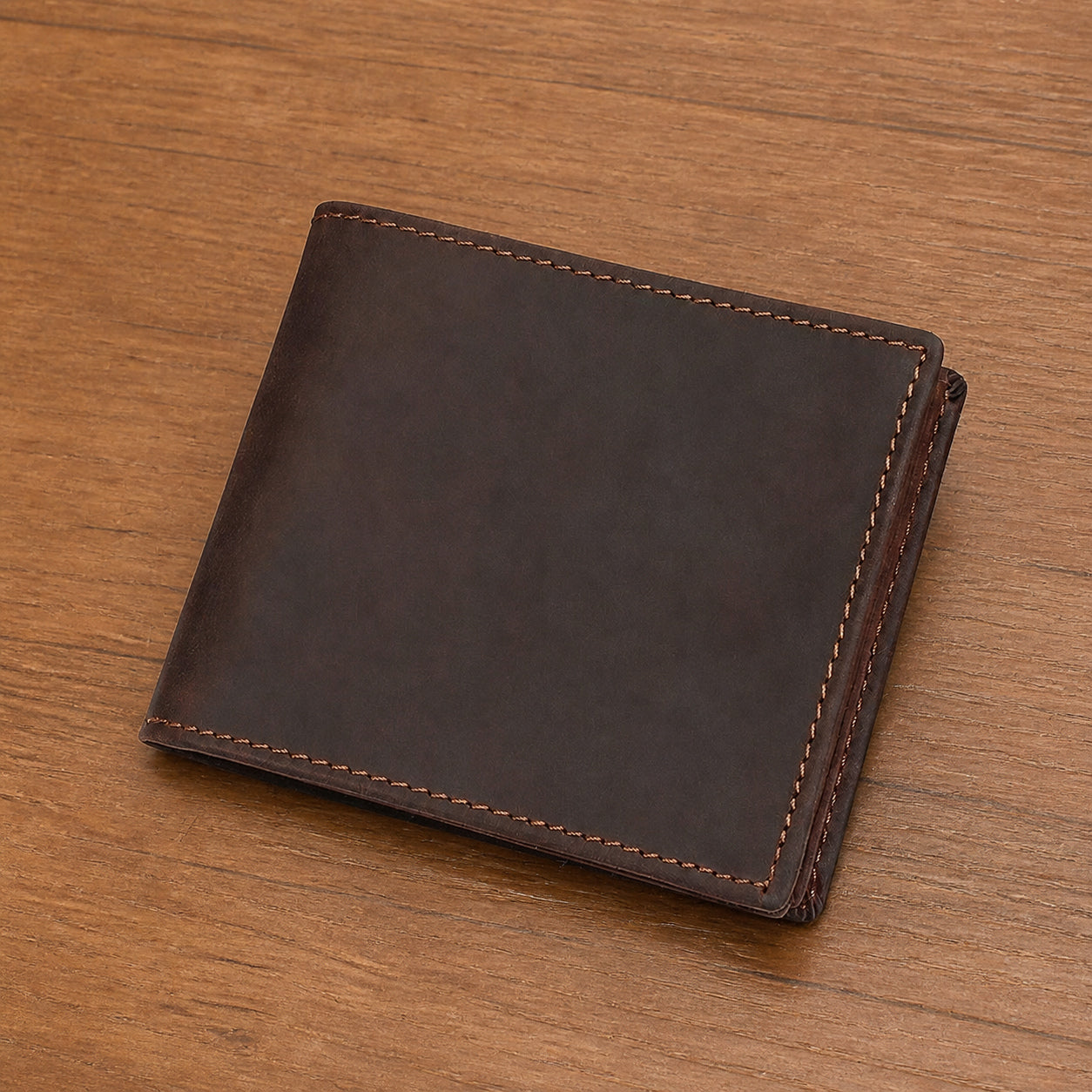 Brown-black men's wallet, closed view