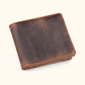 Dark brown men's bifold wallet with zipper coin pocket