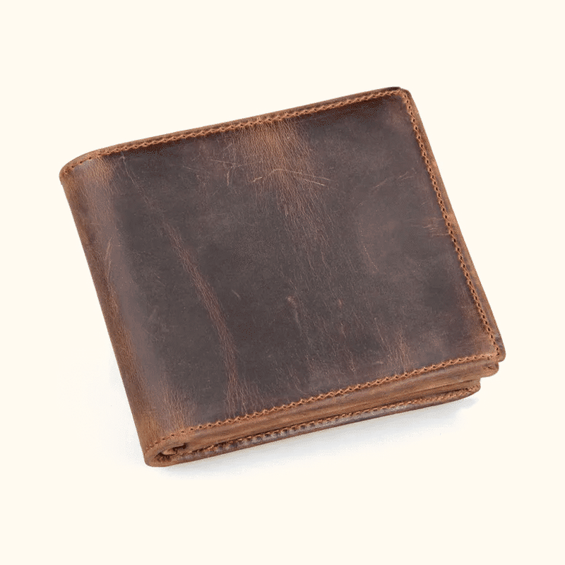 Dark brown men's bifold wallet with zipper coin pocket