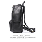 Black leather bookbag, side view