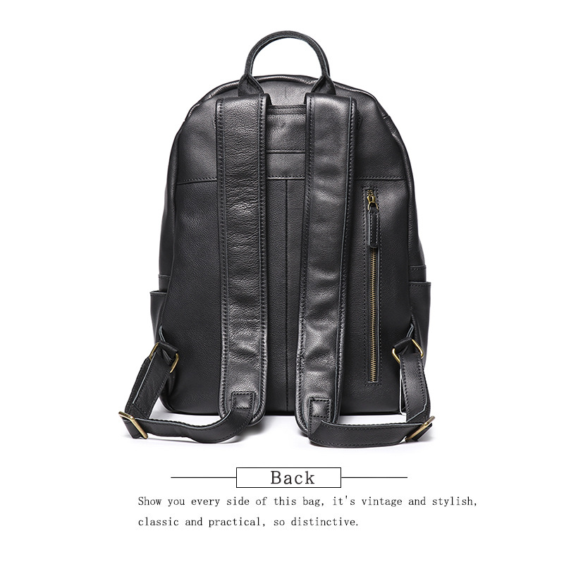 Black leather bookbag, interior view