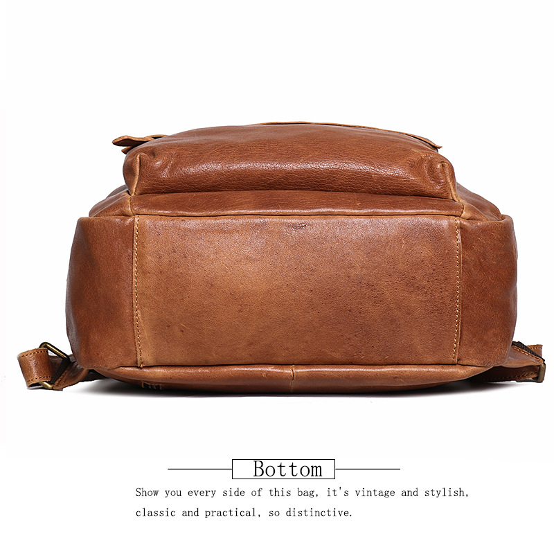 Brown leather bookbag, hardware detail