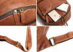 Brown leather bookbag, leather grain