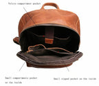 Brown leather bookbag, handle detail