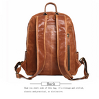 Brown leather bookbag, side pocket detail