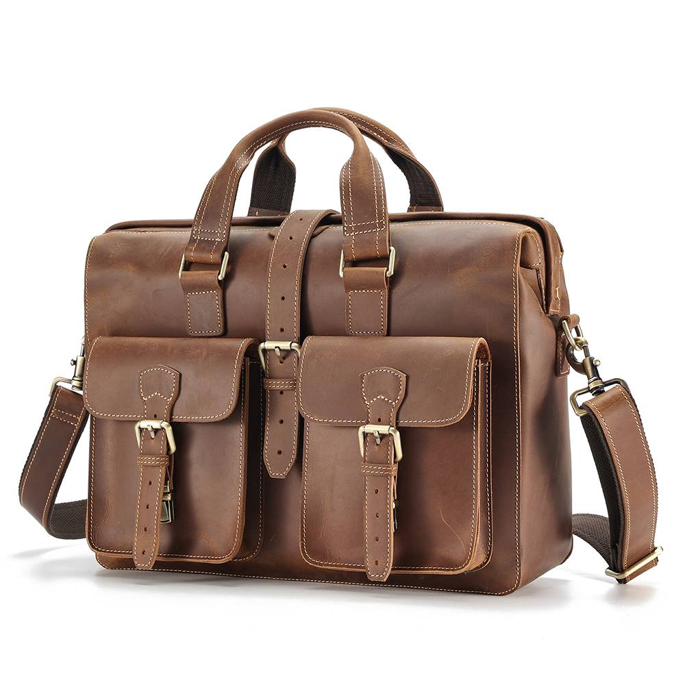 Vintage brown men's leather briefcase