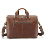 Brown men's briefcase, front pocket detail