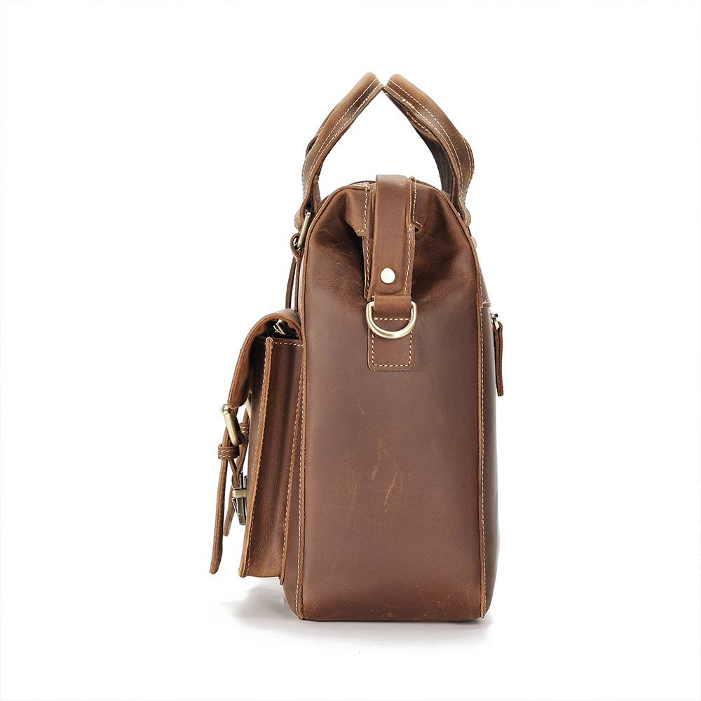 Brown men's briefcase, interior view