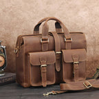 Brown men's briefcase, back view