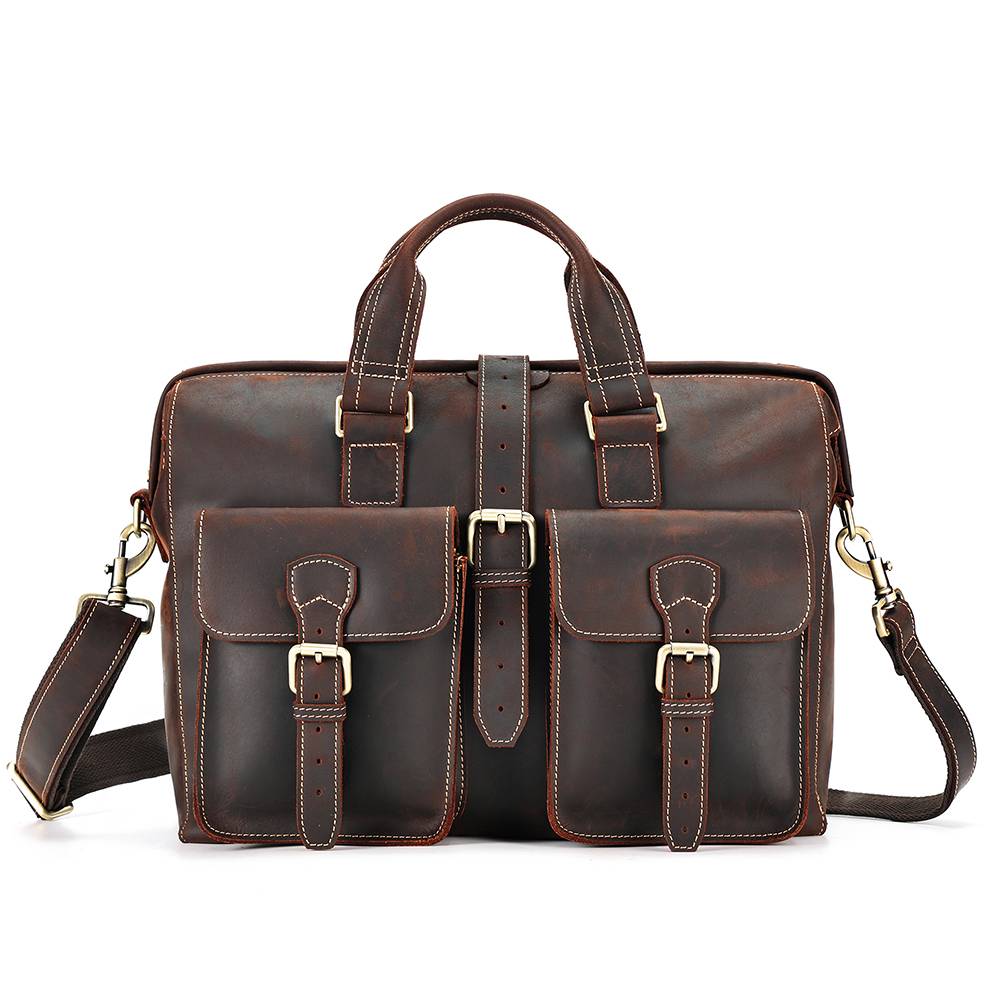 Dark brown men's briefcase, side view