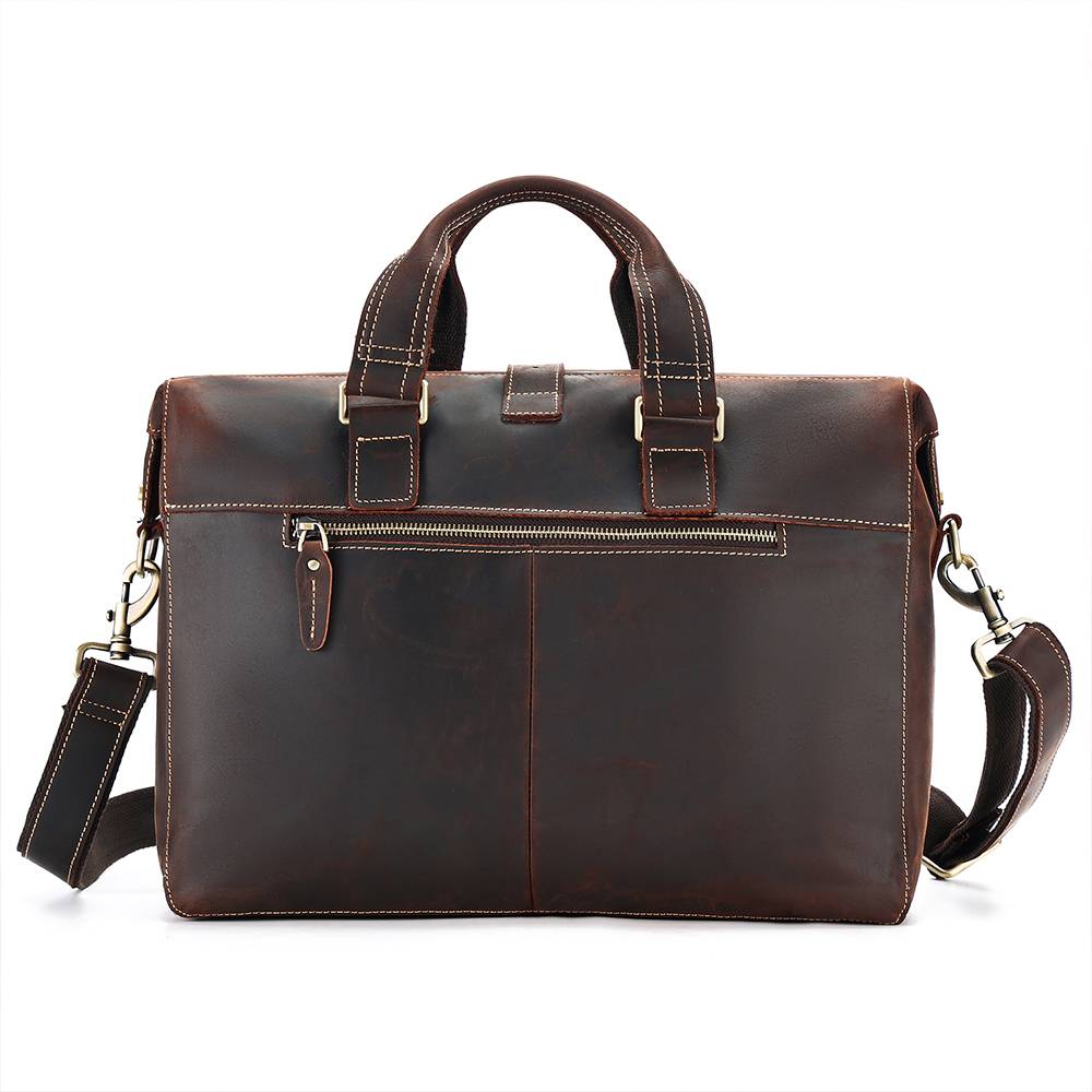 Dark brown men's briefcase, front pocket detail