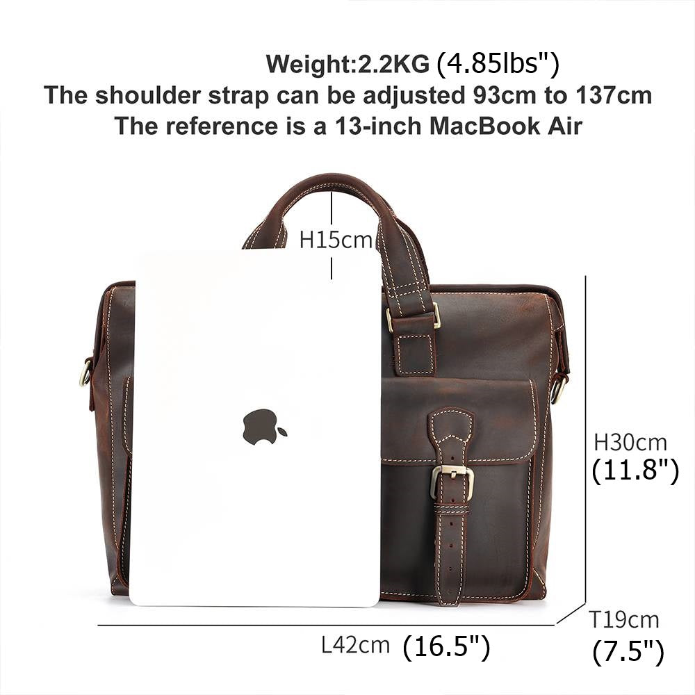 Dark brown men's briefcase, hardware detail